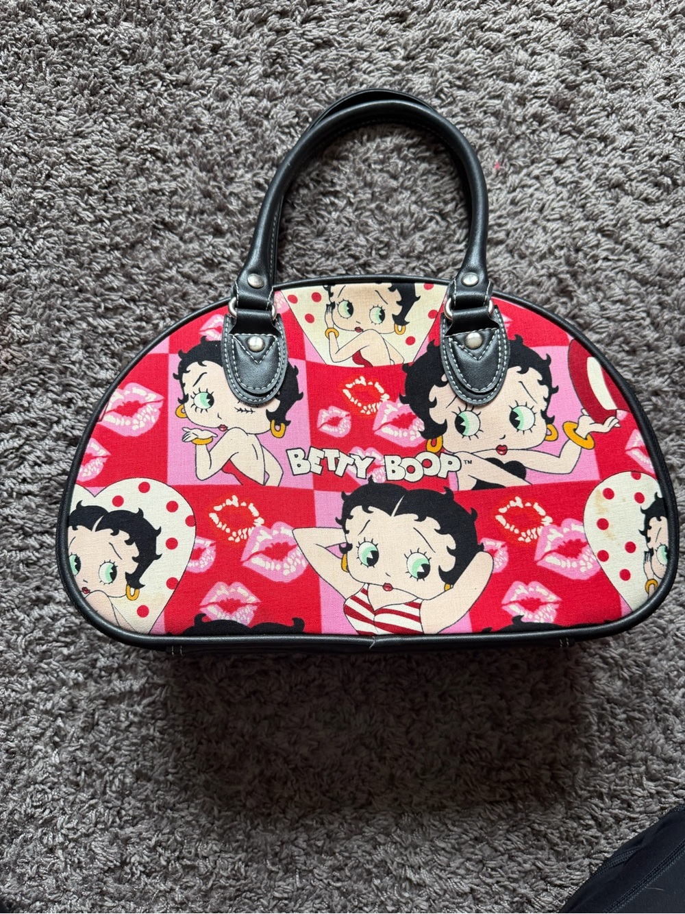Betty Boop Red Graphic Dome purse with Black Handles